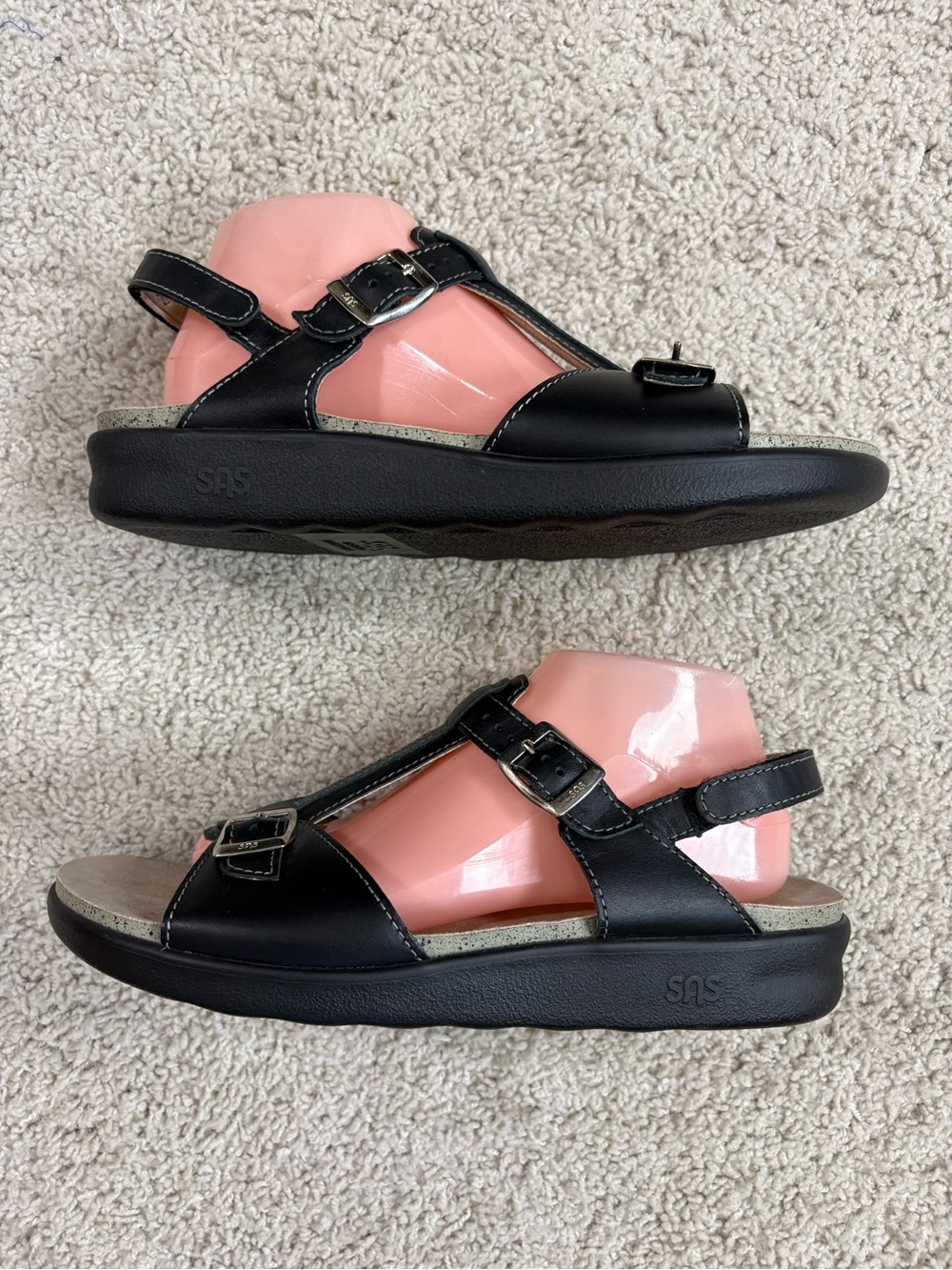 NEW! Women's SAS San Antonio Shoes CAPTIVA Black Leather T-STRAP Comfort SANDALS - Picture 4 of 7